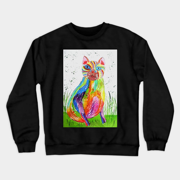 Quirky Colourful Cat Crewneck Sweatshirt by Casimirasquirkyart